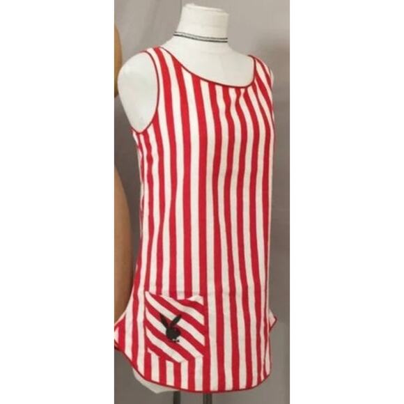 VTG Rare 70s Playboy Bunny Sleep Mini Dress Sz Small Striped Red White *Flaw - Picture 1 of 10